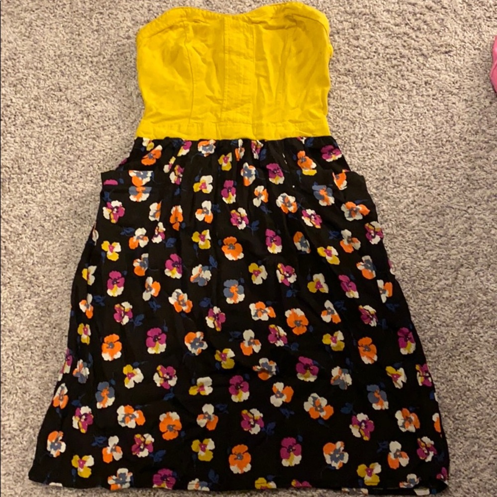 Mustard strapless floral dress
